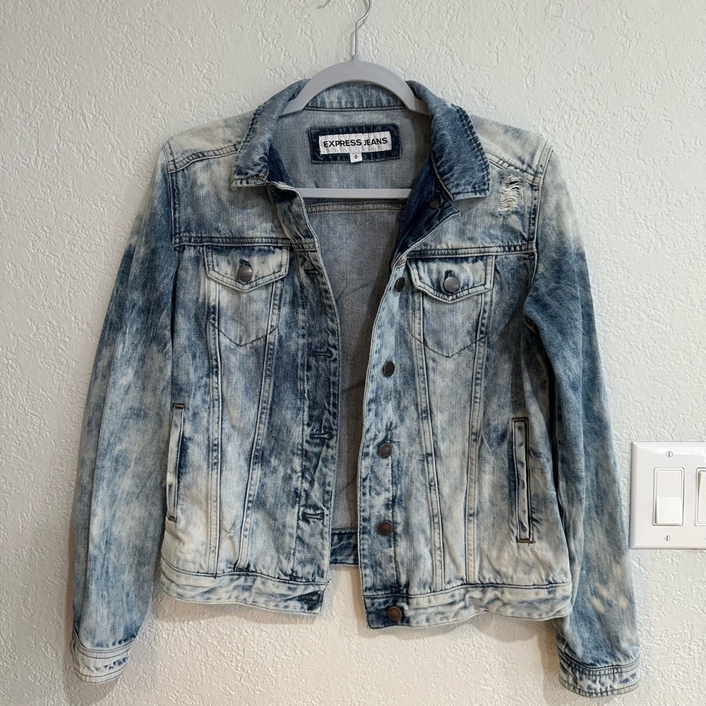 EXPRESS JEANS Women’s Denim Jacket Blue Acid Wash Classic Style Size M